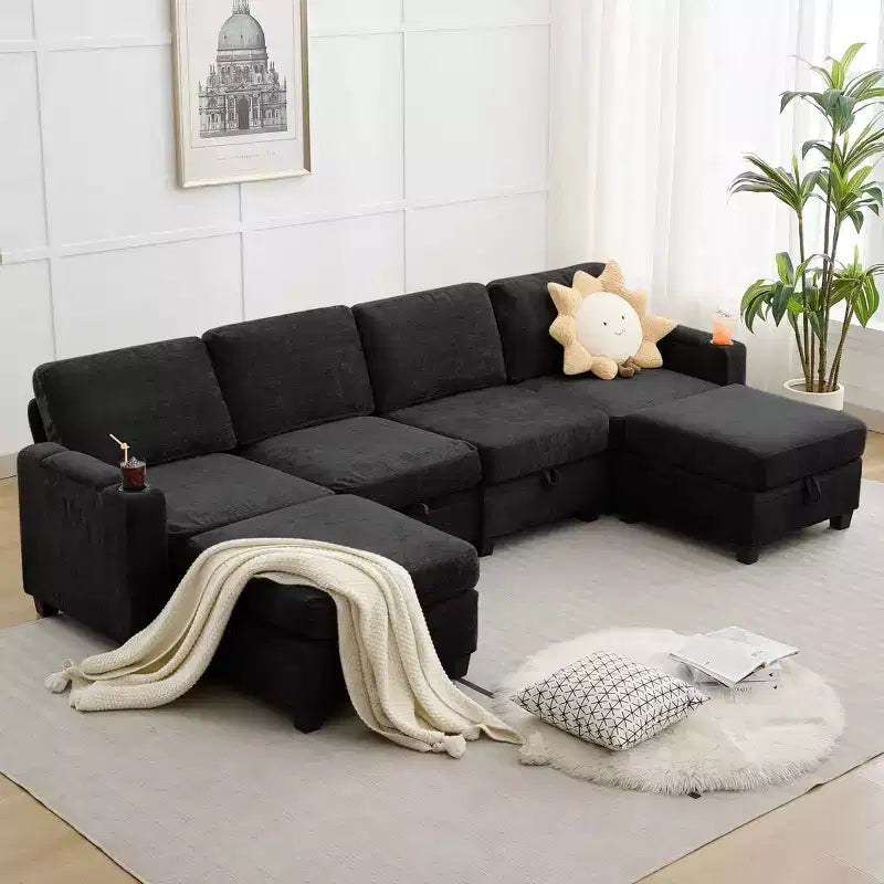 Hyleory 117 Modern Corduroy 5 seater Couch Sectional Sofa for Living Room