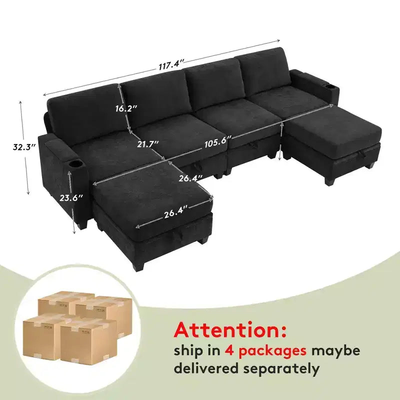 Hyleory 117 Modern Corduroy 5 seater Couch Sectional Sofa for Living Room
