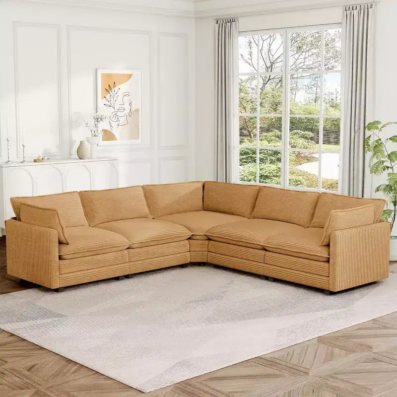 Hyleory 117 Modern Corduroy 5 seater Couch Sectional Sofa for Living Room