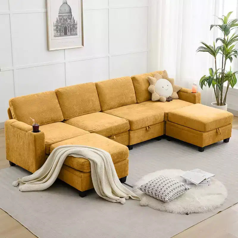Hyleory 117 Modern Corduroy 5 seater Couch Sectional Sofa for Living Room