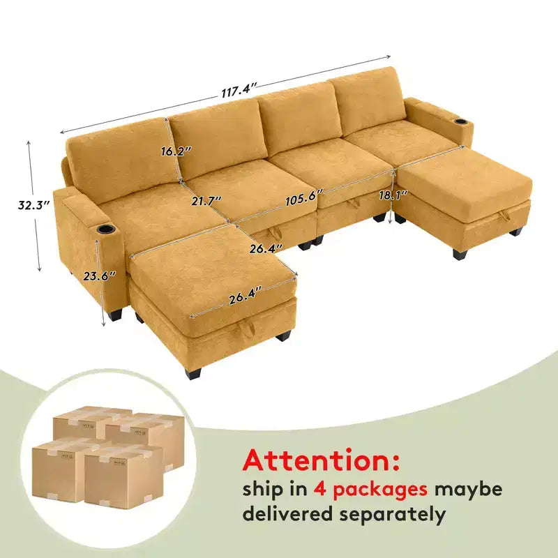 Hyleory 117 Modern Corduroy 5 seater Couch Sectional Sofa for Living Room