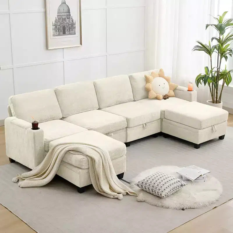 Hyleory 117 Modern Corduroy 5 seater Couch Sectional Sofa for Living Room
