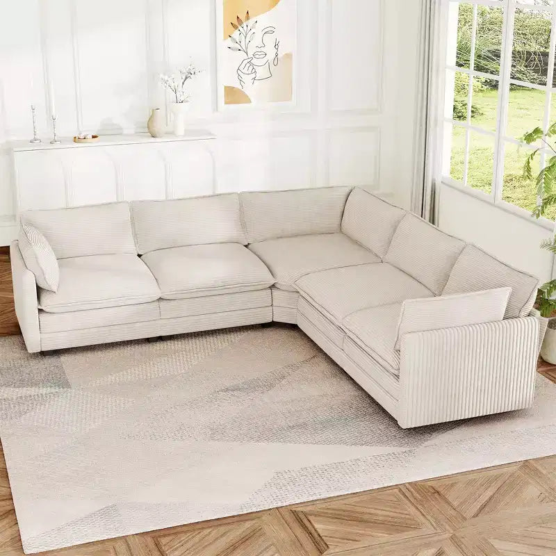 Hyleory 117 Modern Corduroy 5 seater Couch Sectional Sofa for Living Room