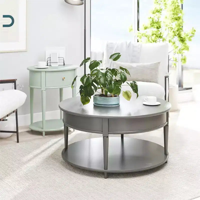 RealRooms Arielle Round Two-Shelf Coffee Table, Gray
