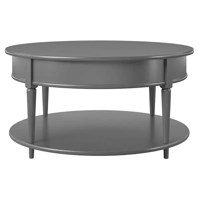 RealRooms Arielle Round Two-Shelf Coffee Table, Gray