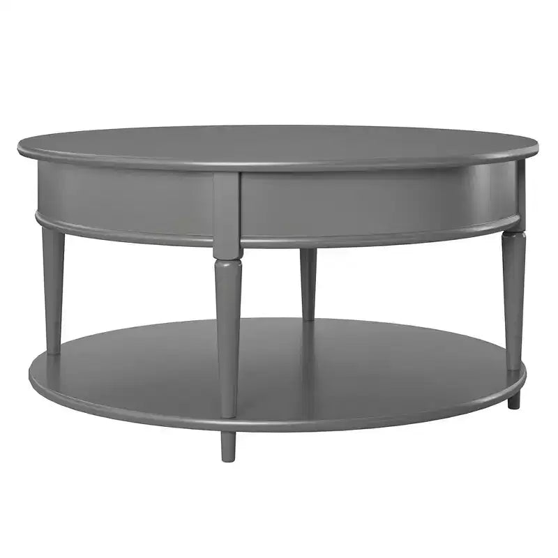 RealRooms Arielle Round Two-Shelf Coffee Table, Gray
