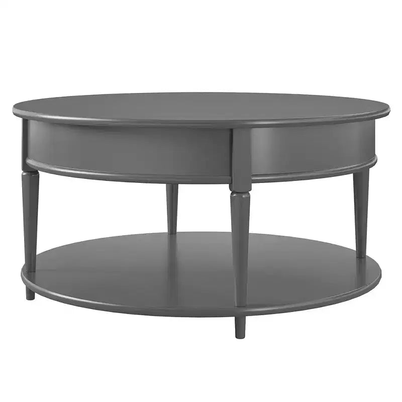 RealRooms Arielle Round Two-Shelf Coffee Table, Gray