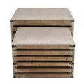 HomeRoots Set of Two Brown Wood Slat and Upholstery Storage Benches With Flip Top