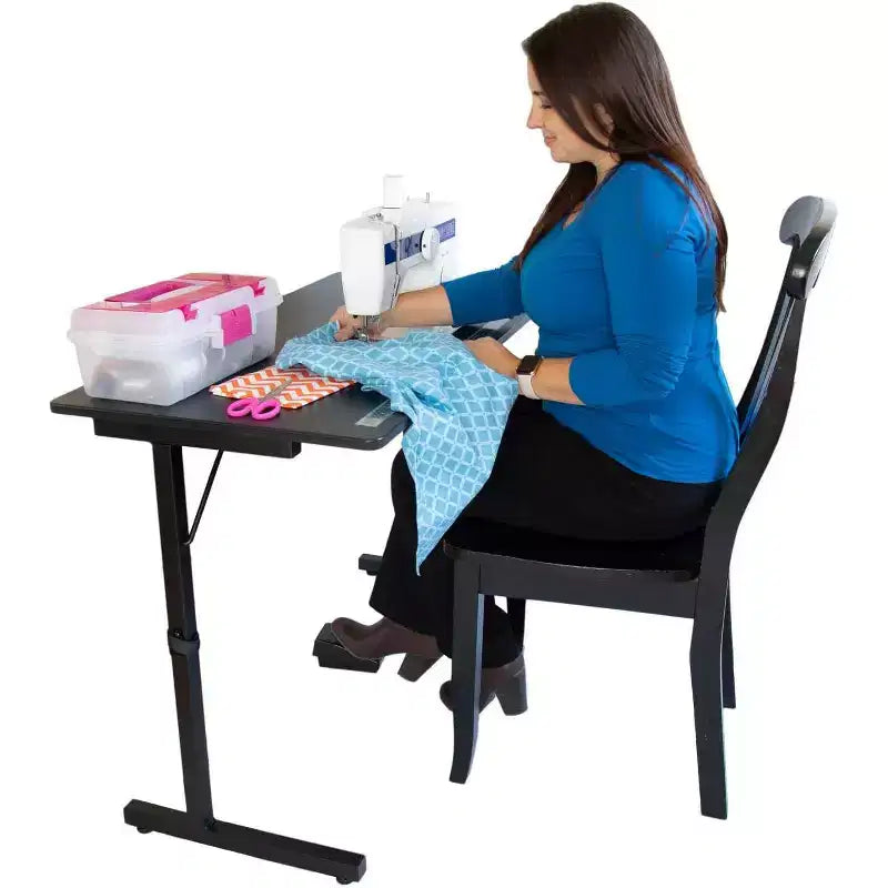 SewingRite SewStation 101 Portable Folding Sewing Table with Steel Legs, Black - Perfect for Home, Office and Business