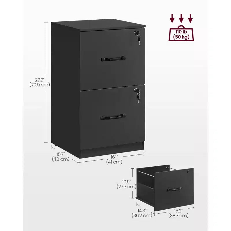 2-Drawer Vertical File Cabinet with 2 Lockable Drawers, Adjustable Hanging Rail, Filing Cabinet, Printer Stand
