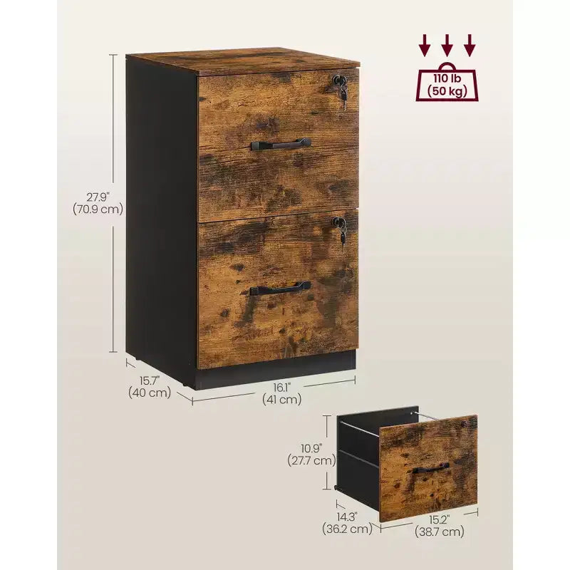 2-Drawer Vertical File Cabinet with 2 Lockable Drawers, Adjustable Hanging Rail, Filing Cabinet, Printer Stand