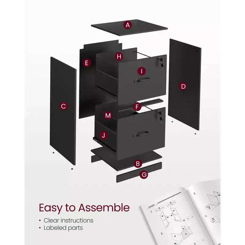 2-Drawer Vertical File Cabinet with 2 Lockable Drawers, Adjustable Hanging Rail, Filing Cabinet, Printer Stand