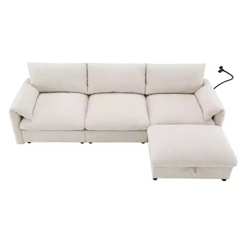 Whisen Oversized Chenille Sectional Sofa Couch with Storage Ottoman and Pockets, Adjustable Phone Holder and Charging Ports