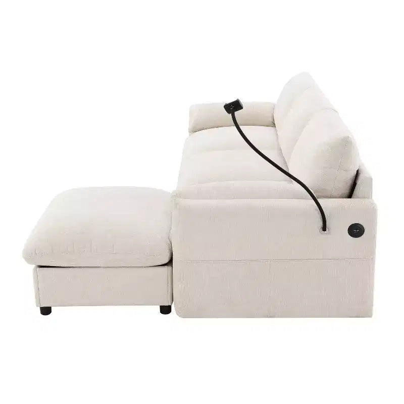 Whisen Oversized Chenille Sectional Sofa Couch with Storage Ottoman and Pockets, Adjustable Phone Holder and Charging Ports