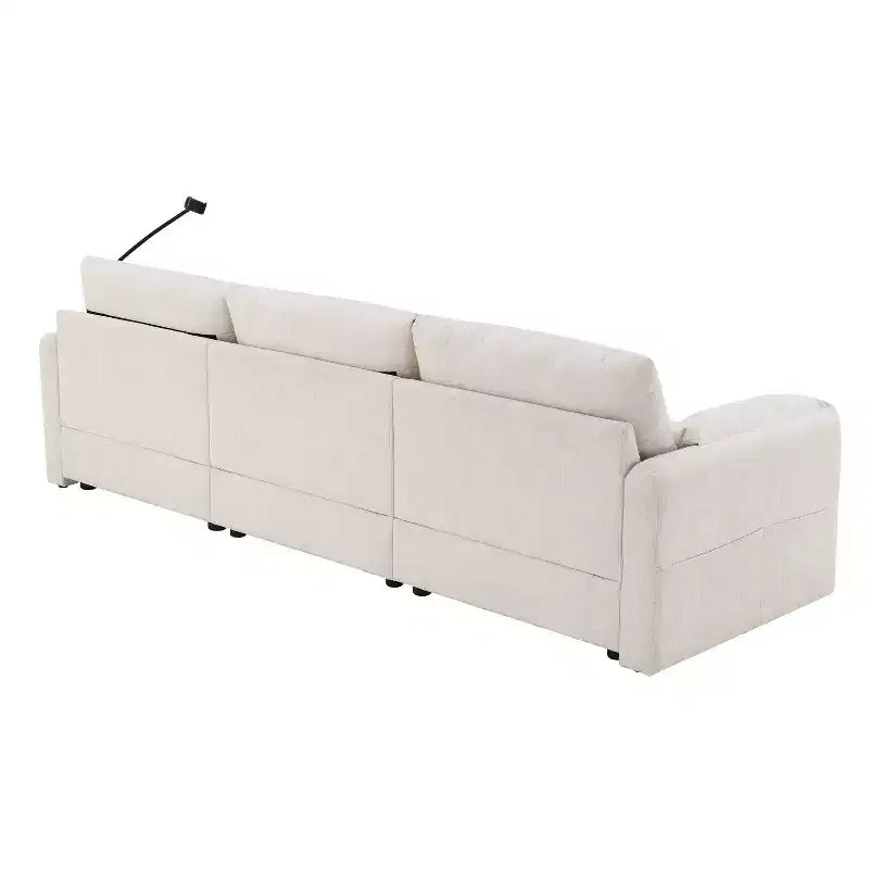 Whisen Oversized Chenille Sectional Sofa Couch with Storage Ottoman and Pockets, Adjustable Phone Holder and Charging Ports