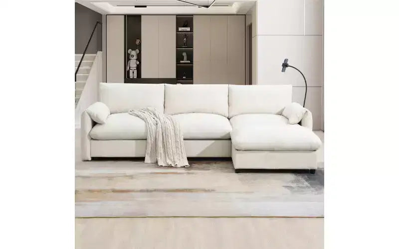 Whisen Oversized Chenille Sectional Sofa Couch with Storage Ottoman and Pockets, Adjustable Phone Holder and Charging Ports