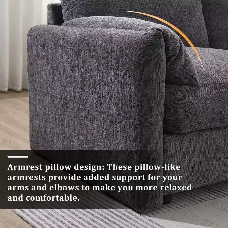 Whisen Oversized Chenille Sectional Sofa Couch with Storage Ottoman and Pockets, Adjustable Phone Holder and Charging Ports
