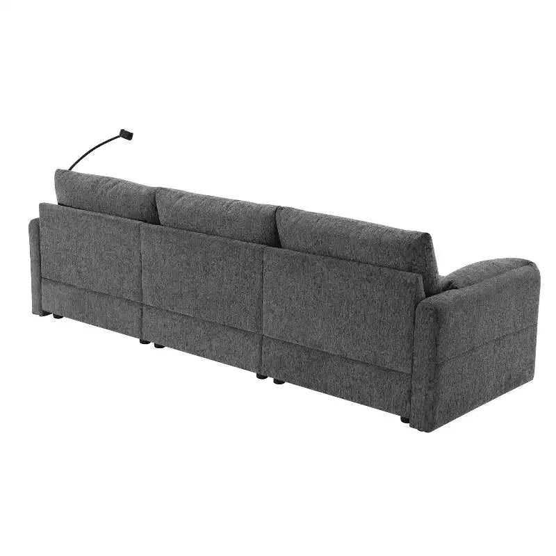 Whisen Oversized Chenille Sectional Sofa Couch with Storage Ottoman and Pockets, Adjustable Phone Holder and Charging Ports