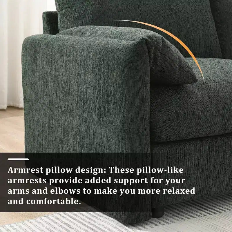 Whisen Oversized Chenille Sectional Sofa Couch with Storage Ottoman and Pockets, Adjustable Phone Holder and Charging Ports