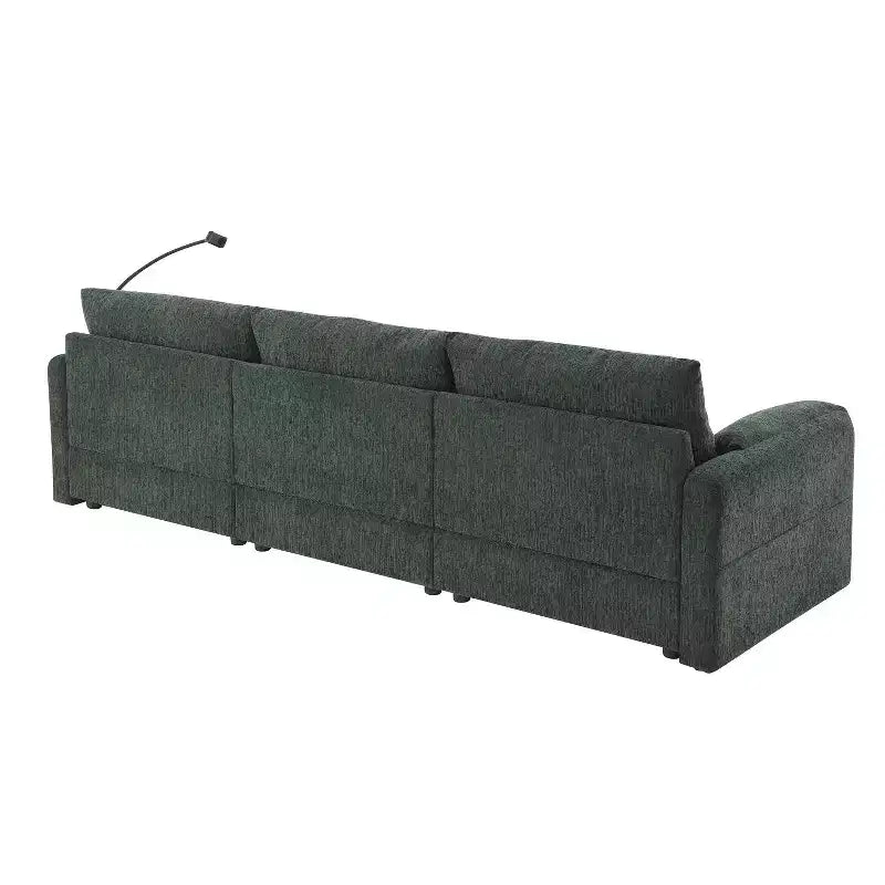 Whisen Oversized Chenille Sectional Sofa Couch with Storage Ottoman and Pockets, Adjustable Phone Holder and Charging Ports