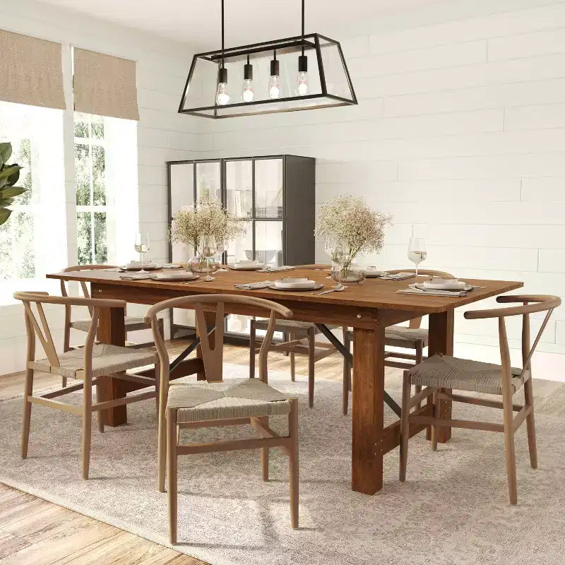 Merrick Lane Stack Dining Chair with Y-Back Style Design, Solid Wood Frame, Woven Kraft Paper Rope Seat