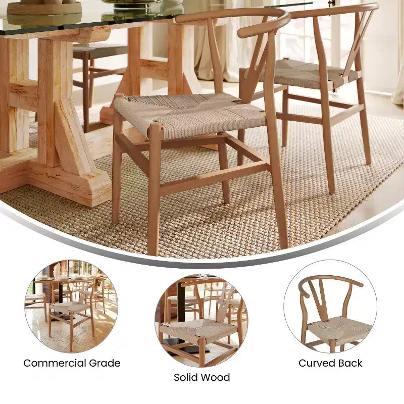 Merrick Lane Stack Dining Chair with Y-Back Style Design, Solid Wood Frame, Woven Kraft Paper Rope Seat