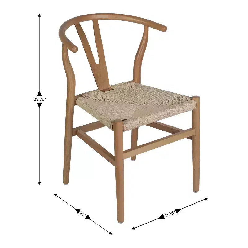 Merrick Lane Stack Dining Chair with Y-Back Style Design, Solid Wood Frame, Woven Kraft Paper Rope Seat