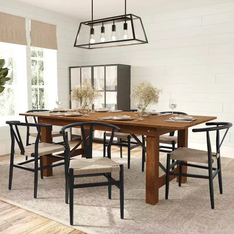 Merrick Lane Stack Dining Chair with Y-Back Style Design, Solid Wood Frame, Woven Kraft Paper Rope Seat