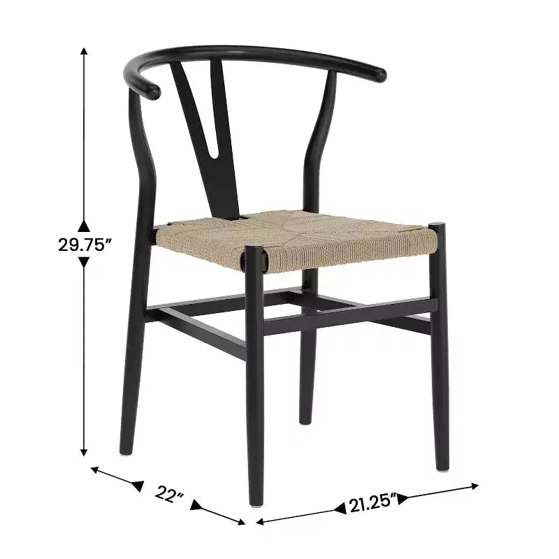 Merrick Lane Stack Dining Chair with Y-Back Style Design, Solid Wood Frame, Woven Kraft Paper Rope Seat