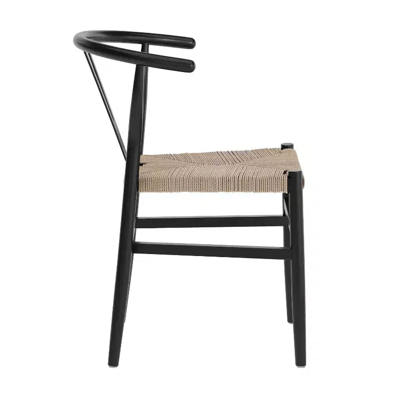 Merrick Lane Stack Dining Chair with Y-Back Style Design, Solid Wood Frame, Woven Kraft Paper Rope Seat