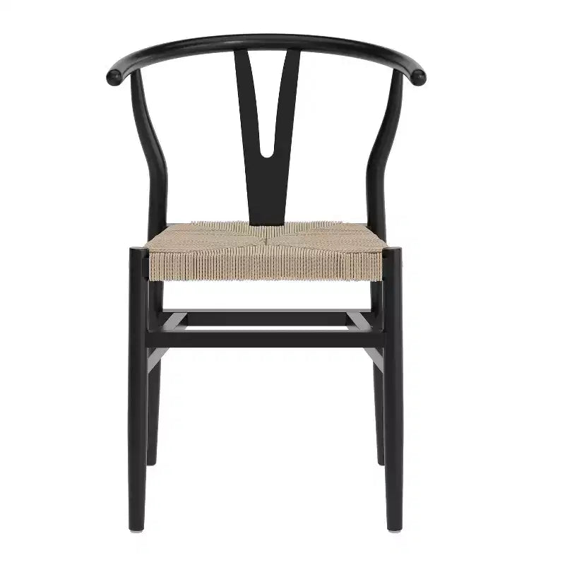 Merrick Lane Stack Dining Chair with Y-Back Style Design, Solid Wood Frame, Woven Kraft Paper Rope Seat
