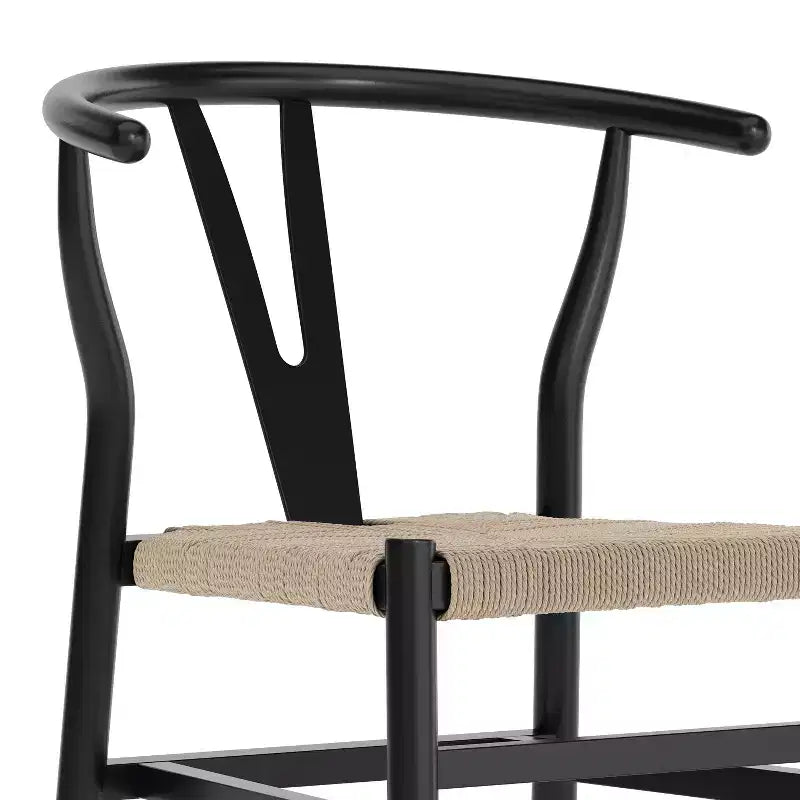 Merrick Lane Stack Dining Chair with Y-Back Style Design, Solid Wood Frame, Woven Kraft Paper Rope Seat