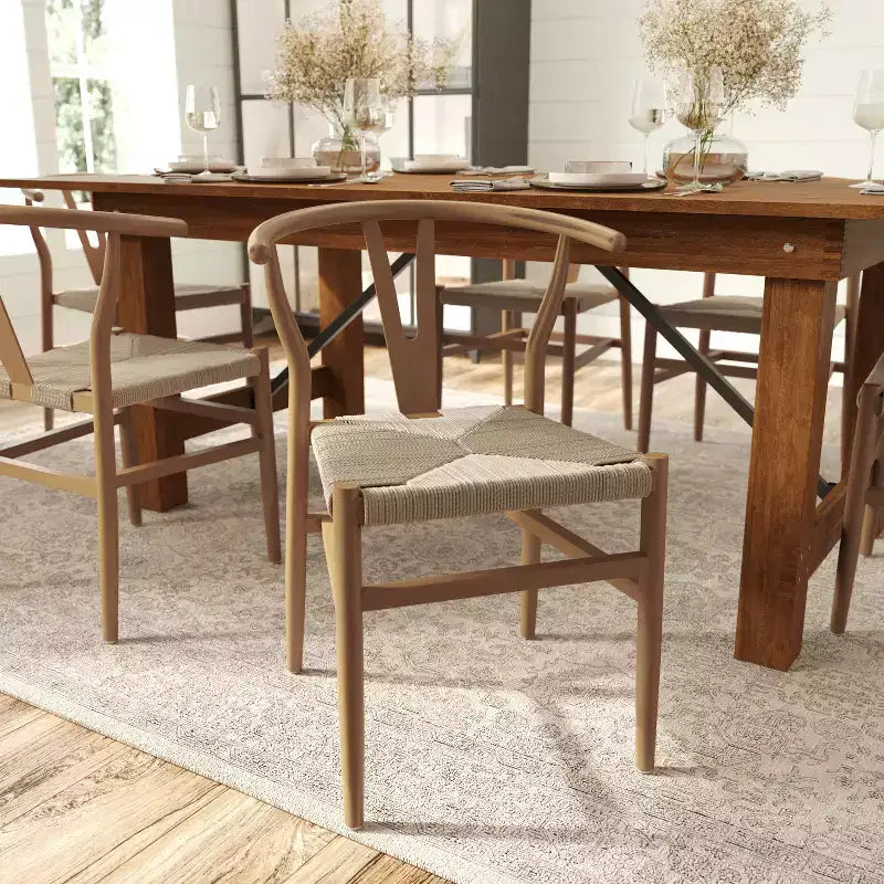 Merrick Lane Stack Dining Chair with Y-Back Style Design, Solid Wood Frame, Woven Kraft Paper Rope Seat