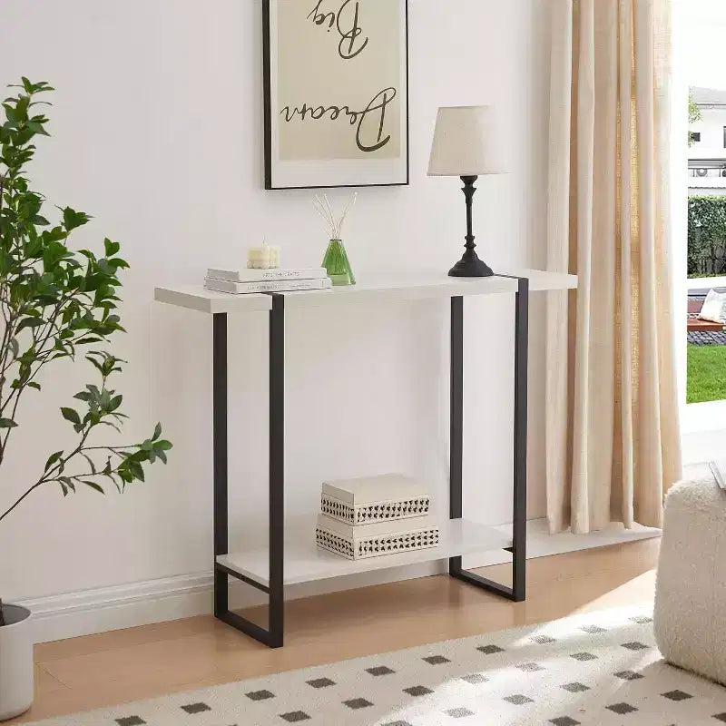 Kings Brand Furniture Console Table with Shelves - Modern Metal Wood Sofa Table for Living Room, Entryway, Hallway, Foyer