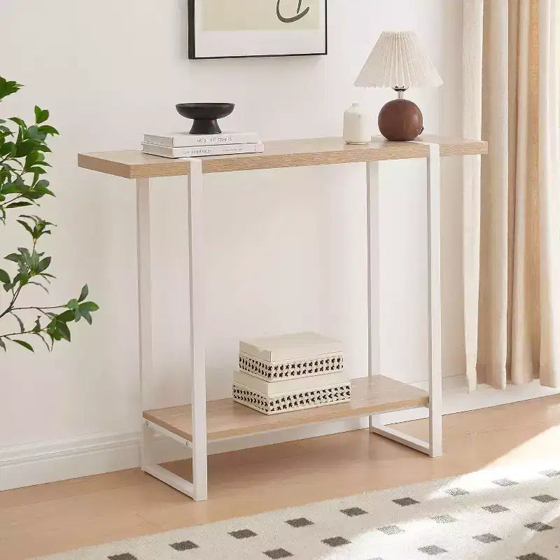 Kings Brand Furniture Console Table with Shelves - Modern Metal Wood Sofa Table for Living Room, Entryway, Hallway, Foyer