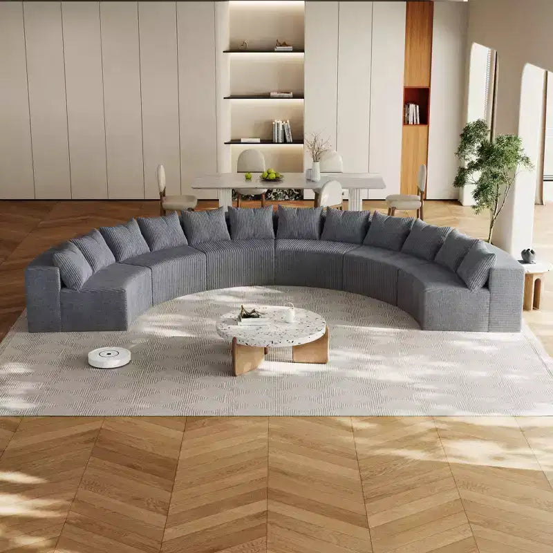 Corduroy curved sectional Foam sofa with 12 pillows,Curved Symmetrical Modular Semi Circular Sofa (six modules)
