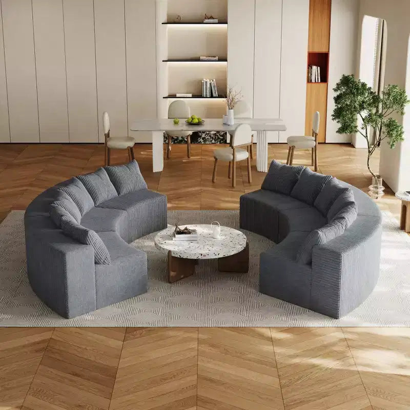 Corduroy curved sectional Foam sofa with 12 pillows,Curved Symmetrical Modular Semi Circular Sofa (six modules)