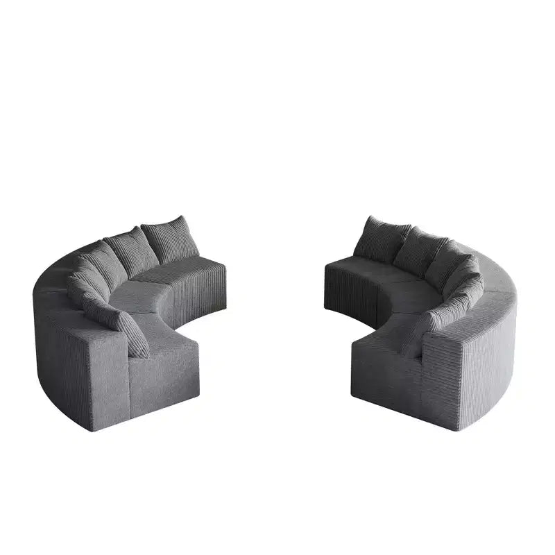 Corduroy curved sectional Foam sofa with 12 pillows,Curved Symmetrical Modular Semi Circular Sofa (six modules)