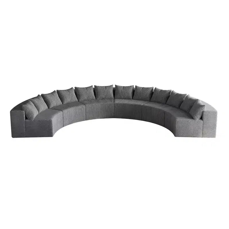 Corduroy curved sectional Foam sofa with 12 pillows,Curved Symmetrical Modular Semi Circular Sofa (six modules)