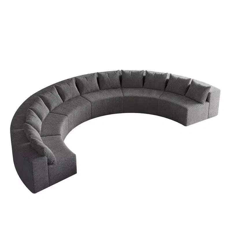 Corduroy curved sectional Foam sofa with 12 pillows,Curved Symmetrical Modular Semi Circular Sofa (six modules)