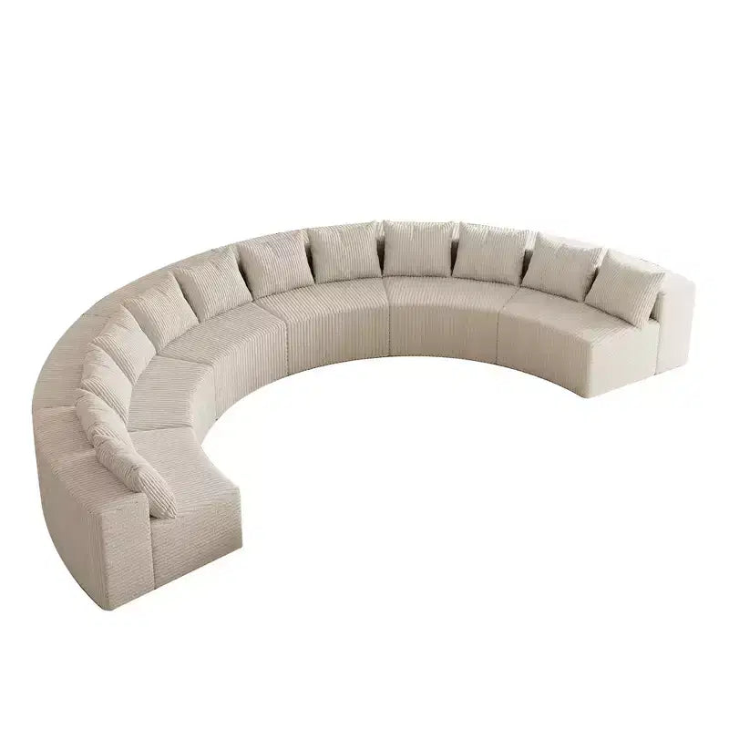 Corduroy curved sectional Foam sofa with 12 pillows,Curved Symmetrical Modular Semi Circular Sofa (six modules)