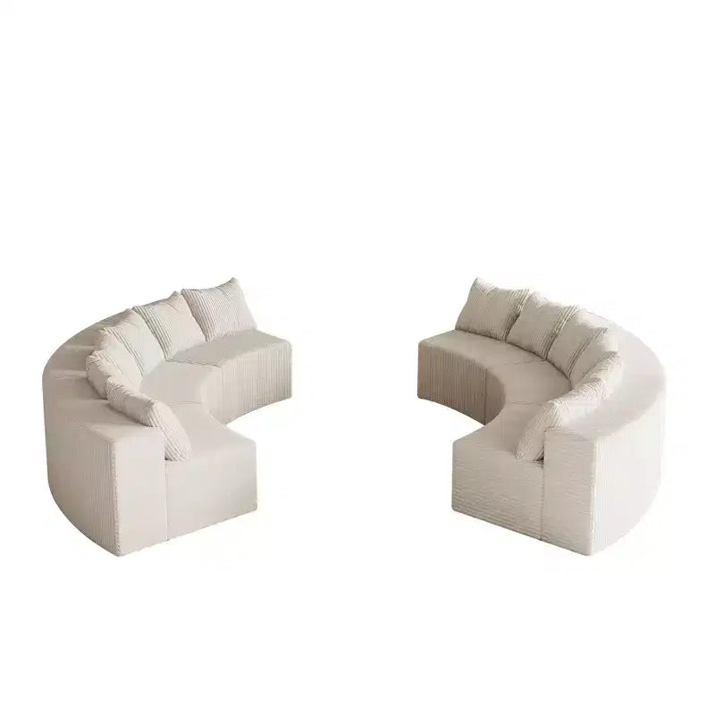 Corduroy curved sectional Foam sofa with 12 pillows,Curved Symmetrical Modular Semi Circular Sofa (six modules)