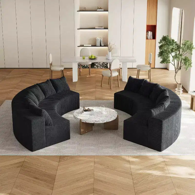 Corduroy curved sectional Foam sofa with 12 pillows,Curved Symmetrical Modular Semi Circular Sofa (six modules)