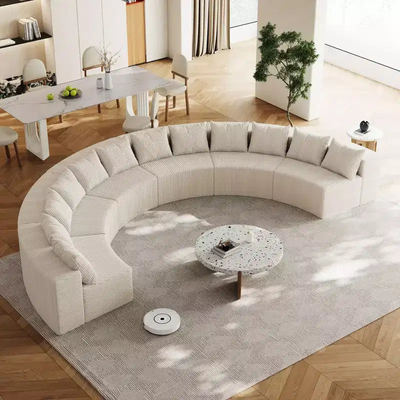 Corduroy curved sectional Foam sofa with 12 pillows,Curved Symmetrical Modular Semi Circular Sofa (six modules)