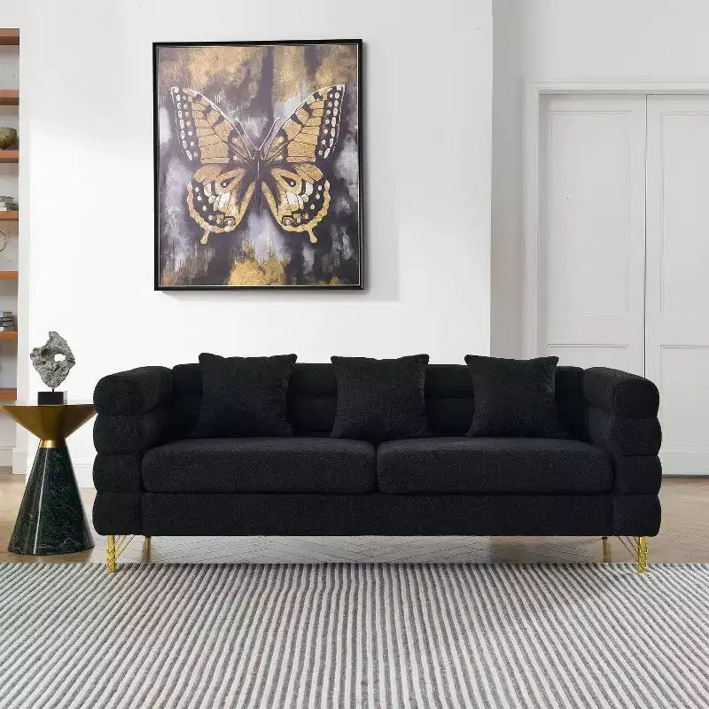 81-Inch Oversized 3-Seater Sectional Sofa for Living Room - Comfortable Fabric with Deep Seating and 3 Pillows