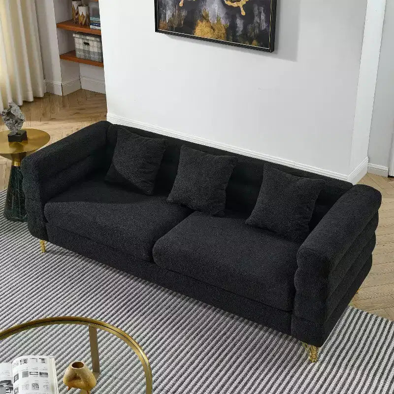 81-Inch Oversized 3-Seater Sectional Sofa for Living Room - Comfortable Fabric with Deep Seating and 3 Pillows