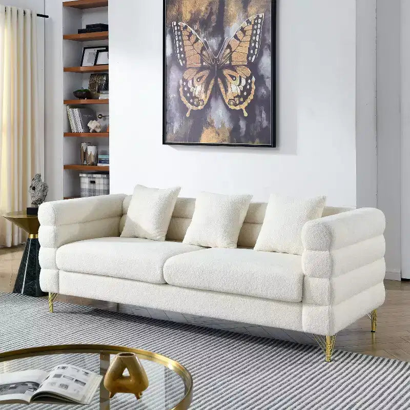 81-Inch Oversized 3-Seater Sectional Sofa for Living Room - Comfortable Fabric with Deep Seating and 3 Pillows