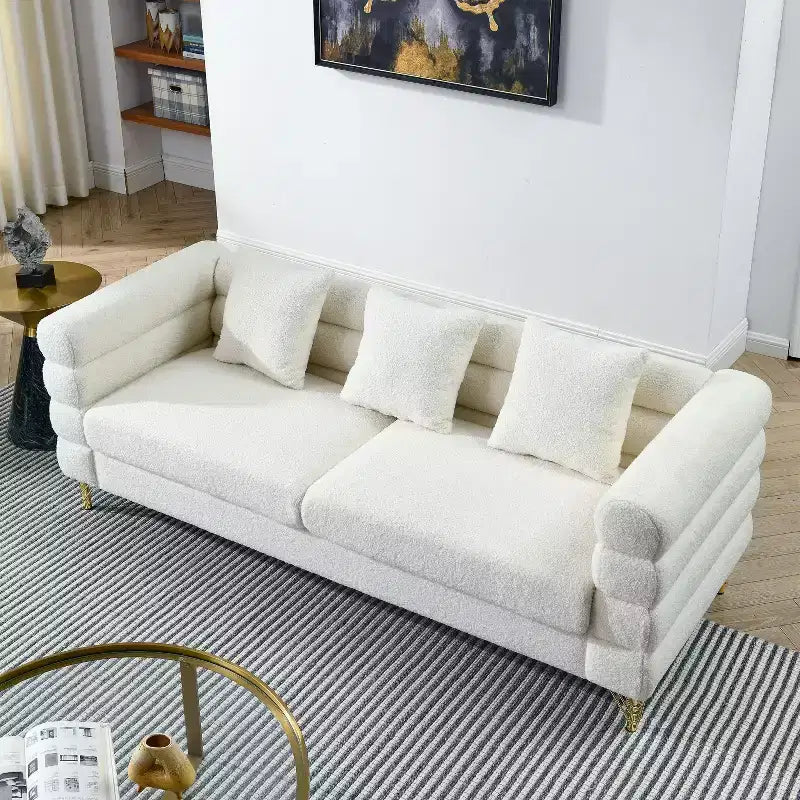 81-Inch Oversized 3-Seater Sectional Sofa for Living Room - Comfortable Fabric with Deep Seating and 3 Pillows