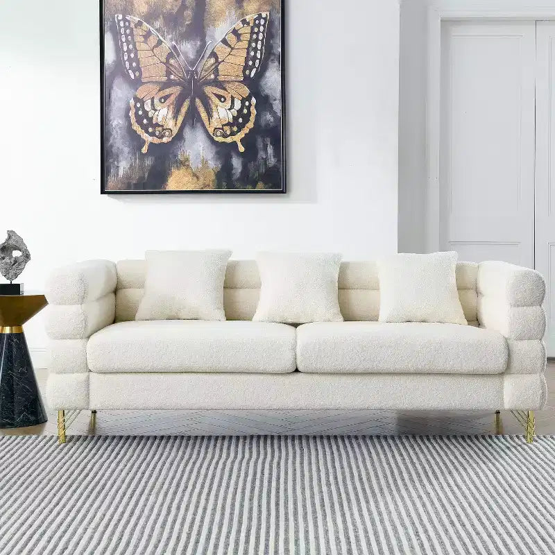 81-Inch Oversized 3-Seater Sectional Sofa for Living Room - Comfortable Fabric with Deep Seating and 3 Pillows