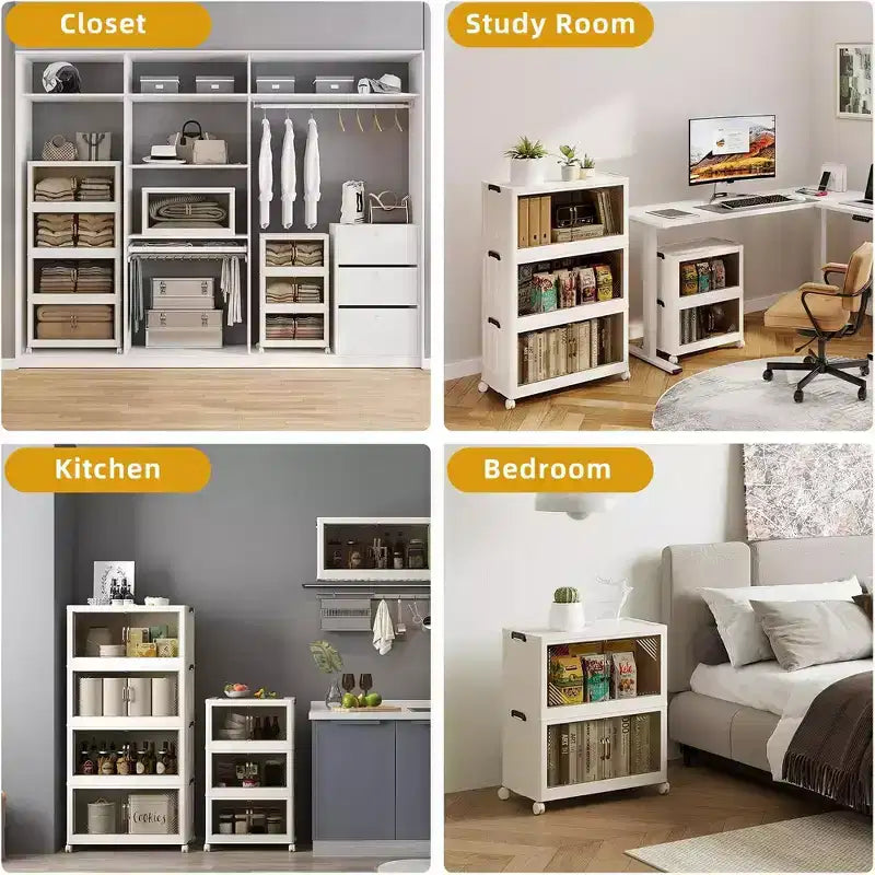 25.6 Inch Wide Clear Door Foldable Storage Box  4-Tier Large Capacity Organizer, Easy Access, Space-Saving Foldable Design